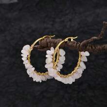 1 对波西米亚风格不锈钢不对称天然石串珠耳环，完美的夏日假日配饰 - 彩色 - 查看 10