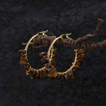 1 对波西米亚风格不锈钢不对称天然石串珠耳环，完美的夏日假日配饰 - 彩色 - 查看 7