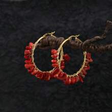 1 对波西米亚风格不锈钢不对称天然石串珠耳环，完美的夏日假日配饰 - 彩色 - 查看 5