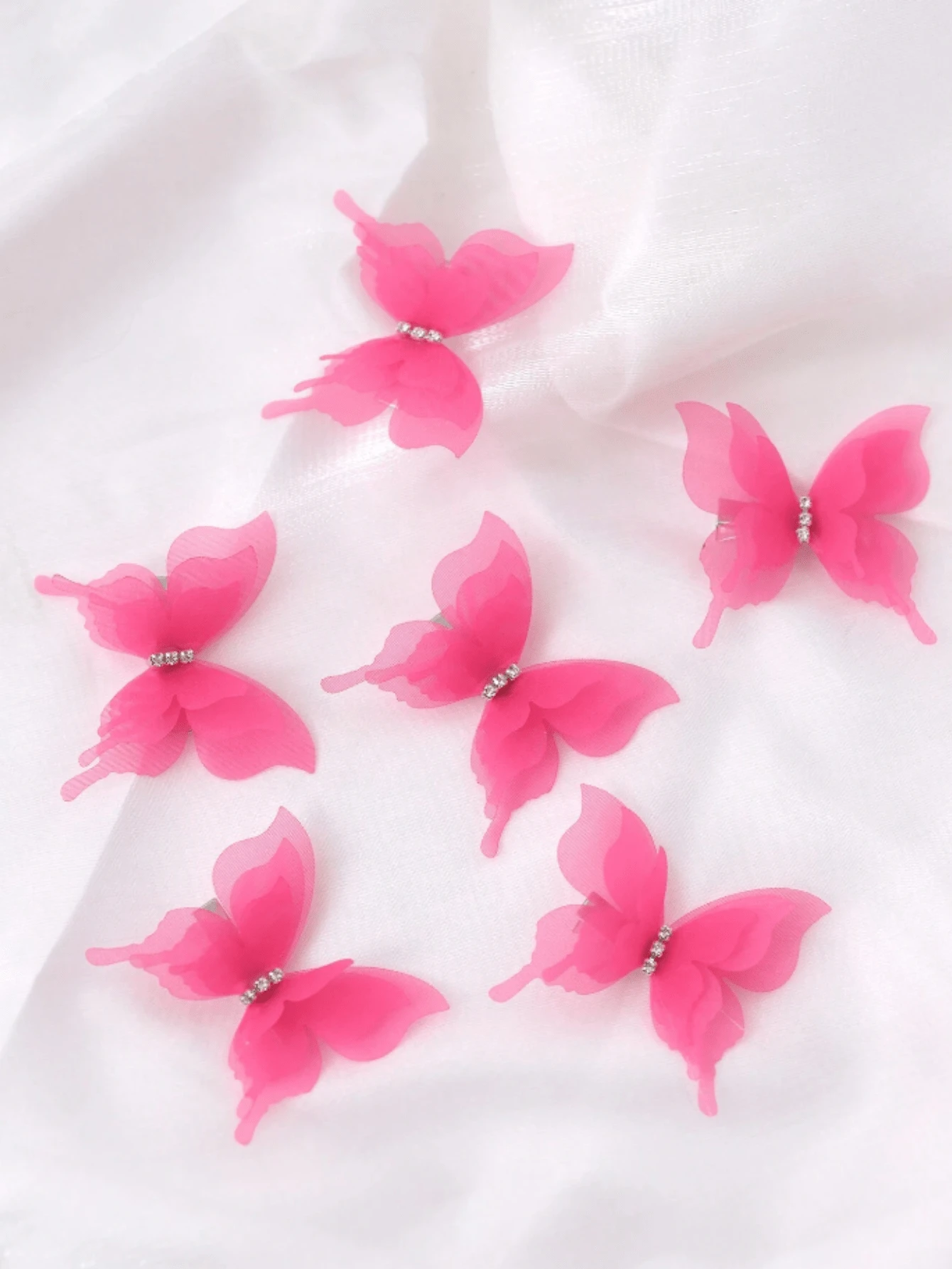 6 piezas Pasadores de pelo con mariposas de encaje y rhinestone, aptos para uso diario, accesorios rosas tipo garra, pinzas para el cabello, barrettes, para la escuela, fiestas, accesorios para el cabello, accesorios para la cabeza, pasadores - Rosa Fucsia - Ver 1