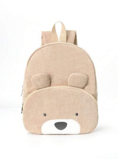 1 pezzo Zaino per bambini di capacità elevata in materiale a coste multifunzione con orso in cartone animato carino ricamo adatto per bambini in età prescolare, scuola dell'infanzia, elementare, per viaggi all'aperto e come regalo per le vacanze. Adatto per ragazze e ragazzi.