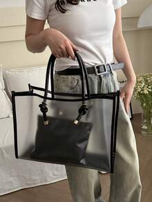 Summer Beach Transparent PVC Tote Bag With Small Bag, Shoulder Women's Bag - White - View 5