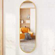 LIVINGANDHOME Living And Home 1 Piece Modern Oval Metal Full Length Wall Mirror,Wall Mounted Full Body Mirror For Living Room,Bedroom,Dressing Room - Gold (40 x 120CM) - View 1