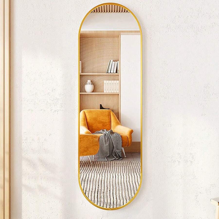 LIVINGANDHOME Living And Home 1 Piece Modern Oval Metal Full Length Wall Mirror,Wall Mounted Full Body Mirror For Living Room,Bedroom,Dressing Room - Gold (40 x 120CM) - View 1