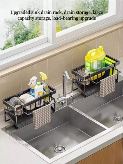 Organizador escurridor De Esponja Para Fregadero De Cocina, Soporte De Drenaje De Trapos, Soporte De Almacenamiento De Lavado De Platos, Soporte De Almacenamiento De Jabón Para Lavabo Del Baño, Soporte  De Acero Carbono