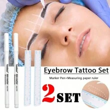 2 Sets White Tattoo & Permanent Makeup Skin Marker Pens, Eyebrow Pencils & Positioning Measuring Tool For Plastic Surgery,Makeup,Cheap,Room Decor,Vanity,Travel,Bedroom,Makeup Accessories