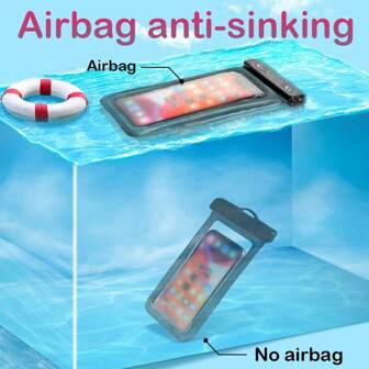 1pc Air Cushion Waterproof Phone Pouch, Large Size Touchscreen Swimming Diving Phone Case, Outdoor Beach Pool Hanging Lanyard Waterproof Phone Bag, Sealed Dustproof Phone Bag, Beach & Travel Accessory, Beach Essentials, Pool Float