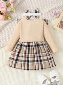 女婴时尚 2 件套罗纹连衣裙套装，适合圣诞节