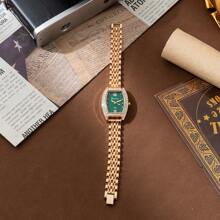 2024 Hàng mới về Đồng hồ đeo tay có mặt số màu xanh lá cây hình thùng có trang trí bằng kim cương giả với bầu trời đầy sao Thiết kế bằng kim cương giả, chống thấm nước làm quà tặng cho học sinh đi học trở lại - Vàng - Xem 2