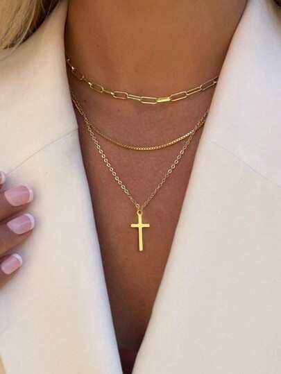 1/3 قلادة سلسلة صليب شخصية من مواد مختلفة، متعددة الاستخدامات للسيدات للارتداء