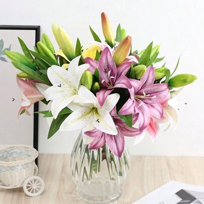 1 pieza Flor de lirio artificial de 38 cm con múltiples opciones de color. Pétalos de flores hechos a mano con tela de tacto suave y ramas de plástico. Incluye 2 flores y 1 brote. Adecuado para arreglos florales DIY, decoración del hogar, fiesta de boda, elaboración de ramos, hotel y escaparate, Día de San Valentín, regalo