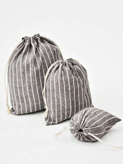 1pc Solid Color Simple Striped Cloth Bag Drawstring Bag Lightweight Home Commonly Used Cube Striped Storage Bag Gift Sundries Storage