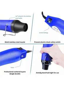 Pistola De Calor Portátil, Calor Mini Pistola de Plástico,Pistola De Aire Caliente Diy 300w,para DIY, Aplicación de Adhesivo y Remodelación de los electrodomésticos, Fácil de usar y portátil - Azul - Ver 4