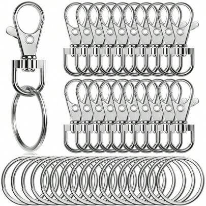 旋轉快掛扣鑰匙扣，金屬鑰匙鍊和夾子，鑰匙掛鉤和鑰匙圈，含鑰匙圈，10入/20入/40入