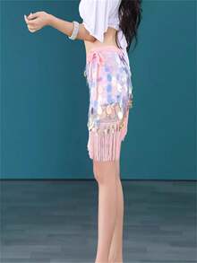 女士肚皮舞演出用鞍形腰鏈，秋季新款東方舞練習套裝 - 閃閃發亮的鑲有亮片的肚皮舞披肩，適用於萬聖節和節日 - 輕便、舒適、可調節 - 是舞蹈愛好者、嘉年華服裝和舞蹈配件的可愛禮物 - 粉色 - 查看 4