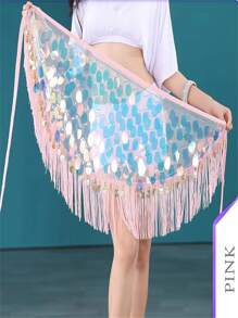 女士肚皮舞演出用鞍形腰鏈，秋季新款東方舞練習套裝 - 閃閃發亮的鑲有亮片的肚皮舞披肩，適用於萬聖節和節日 - 輕便、舒適、可調節 - 是舞蹈愛好者、嘉年華服裝和舞蹈配件的可愛禮物 - 粉色 - 查看 1