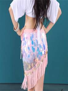 女士肚皮舞演出用鞍形腰鏈，秋季新款東方舞練習套裝 - 閃閃發亮的鑲有亮片的肚皮舞披肩，適用於萬聖節和節日 - 輕便、舒適、可調節 - 是舞蹈愛好者、嘉年華服裝和舞蹈配件的可愛禮物 - 粉色 - 查看 6