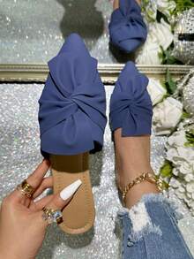 Damen flache Schuhe mit spitzer Kappe, elegante Mules mit Schleife, einfache und bequeme weiche Sohle modische Flats - marineblau - Übersicht 2