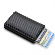 RFID Blocking Ultra-Thin Minimalist Wallet, Carbon Fiber Texture Durable Smart Pocket Card Holder, Holds 6 Cards And Bills, Suitable For Men And Women, Casual Style - Black - View 6
