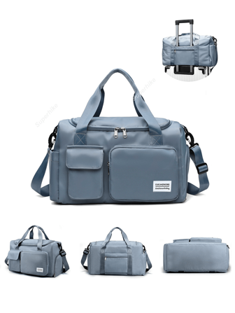 1pc 35L Gym Bag, Yoga Crossbody Bag, Sports Bag With Shoe Compartment And Wet Clothes Compartment, Blue Oxford Cloth Wear-Resistant And Waterproof Material, Travel Bag With Wet And Dry Pockets, Lightweight Carry-On Handbag, Weekend Overnight Bag For Women Men Training Trips Workouts Gym Swims And Plane Business Holidays