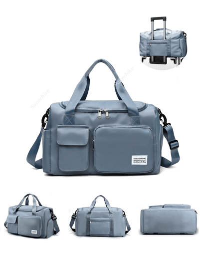 1pc 35L Gym Bag, Yoga Crossbody Bag, Sports Bag With Shoe Compartment And Wet Clothes Compartment, Blue Oxford Cloth Wear-Resistant And Waterproof Material, Travel Bag With Wet And Dry Pockets, Lightweight Carry-On Handbag, Weekend Overnight Bag For Women Men Training Trips Workouts Gym Swims And Plane Business Holidays