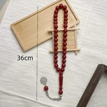 1pc Plus Size 33 Beads Solid Color Acrylic Faux Amber Bracelet, Minimalist & Casual, Suitable For Muslim Men's Daily Wear - Red - View 4