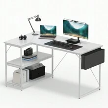 Devoko L Shaped Desk 110/140/160CM Computer Desk Study Office Desk Gaming Desk Writing Table Reversible Corner Desk For Home Office Studio Workstation - White - View 2