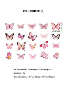 40 Stücke/Packung Retro Schmetterling & Blumen PET Aufkleber, für DIY Notizbuch und Dekoration