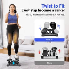 MERACH Mini Stepper For Exercise, Twist Stair Stepper 330LBS Capacity, Stepper Exercise Equipment With Resistance Bands For Full Body Workout At Home - Black - View 3