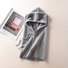 Conjunto de gorro e cachecol de malha de cor sólida feminino, 1 peça, grosso e quente, proteção auricular, versátil com capuz para outono/inverno