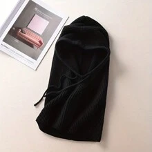 Conjunto de gorro e cachecol de malha de cor sólida feminino, 1 peça, grosso e quente, proteção auricular, versátil com capuz para outono/inverno