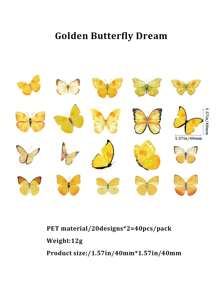 40 Stücke/Packung Retro Schmetterling & Blumen PET Aufkleber, für DIY Notizbuch und Dekoration