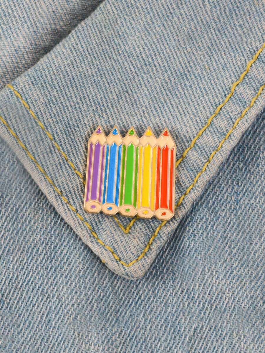1pc Creative Fun Colored Pencil Brooch Cartoon Badge, Suitable For Matching Clothes/Backpacks As Fashionable Jewelry, Men And Women Everyday Wear - Pencil - View 1