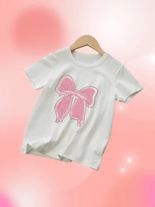 2024年女童新款短袖T恤，蝴蝶印花寬鬆上衣 - 白色 - 查看 3