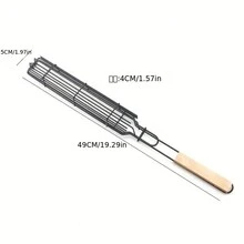 1 Giỏ BBQ Chống Dính Di Động Để Nướng Thịt Và Rau Củ Bằng Than, Hoàn Hảo Cho Cắm Trại Ngoài Trời Và Nấu Ăn Dã Ngoại - Gỗ đỏ - Xem 2