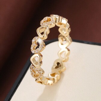 1pc Elegant Hollow Heart Design Cubic Zirconia Inlaid Fashion Ring For Women