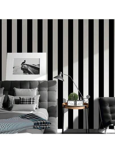 Roll able Zwart Wit Stripe Self Adhesive Wallpaper, Peel Stick, Waterproof Removable Living Room, Bedroom, Dormitory ation Furniture Renovation, Aesthetic Wallpaper Upgrade Your Home view 5