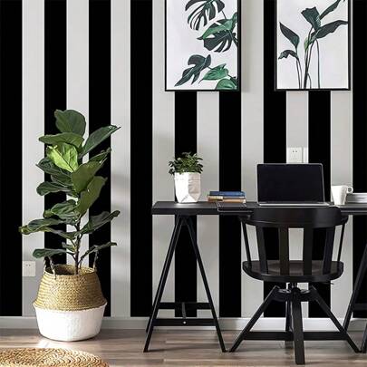 1 Roll Fashionable Black And White Stripe Self-Adhesive Wallpaper, Peel And Stick, Waterproof Removable For Living Room, Bedroom, Dormitory Decoration And Furniture Renovation, Aesthetic Wallpaper Upgrade Your Home