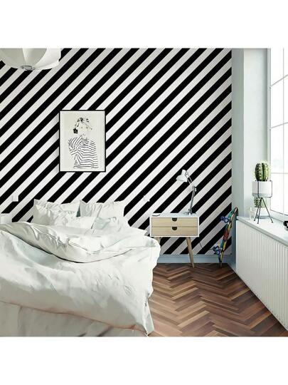 Roll able Zwart Wit Stripe Self Adhesive Wallpaper, Peel Stick, Waterproof Removable Living Room, Bedroom, Dormitory ation Furniture Renovation, Aesthetic Wallpaper Upgrade Your Home view 6