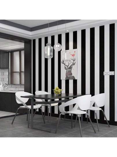 Roll able Zwart Wit Stripe Self Adhesive Wallpaper, Peel Stick, Waterproof Removable Living Room, Bedroom, Dormitory ation Furniture Renovation, Aesthetic Wallpaper Upgrade Your Home view 2
