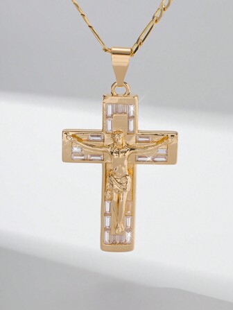 1 st. trendigt och enkelt glittrande halsband med kopparinfällning och zirkoniakors, lämpligt för lager-på-lager-mönster, levereras med lyxig presentask, perfekt för jul, Thanksgiving, Halloween, mors dag, alla hjärtans dag, vänner, kyrkomedlemmar, vardagskläder och bön.