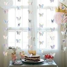 1Pc 3D Butterfly Banner Garland Laser Silver Butterfly Hanging Flag Curtains For Wedding Birthday Party Backdrop Wall Decor - Multicolor - View 9