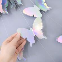 1Pc 3D Butterfly Banner Garland Laser Silver Butterfly Hanging Flag Curtains For Wedding Birthday Party Backdrop Wall Decor - Multicolor - View 5