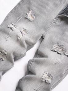 Pantalones vaqueros de mezclilla desgastados y rasgados para adolescente - Gris - Ver 5