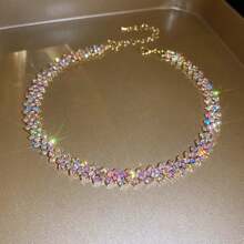 1 bucată la modă Colier cu strasuri de culoare Ab, potrivit pentru petreceri și ținute zilnice pentru femei