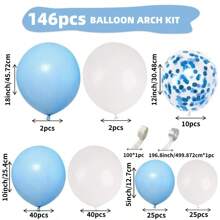 146 Peças Conjunto de Arco de Balões Azul e Branco, Conjunto de Guirlanda de Balões Azul Claro e Branco, 18 Balões de 10 e 5 Polegadas de Tamanhos Diferentes para Decoração de Aniversário, Gênero, Casamento, Chá de Bebê, Aniversário de Casamento, Natal - Azul - Visão 3