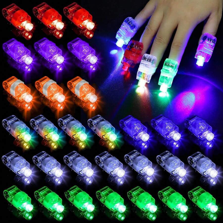 25/50 piezas Luces para dedos LED, linternas de dedos con 7 colores, juguetes de anillo de dedo con batería, mini lámparas para dedos, suministros para fiesta brillan en la oscuridad para rave conciertos (al azar) - Multicolor - Ver 1