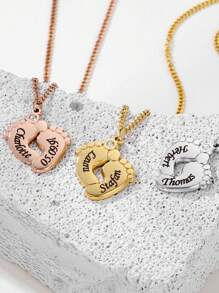 Dây chuyền mặt khắc tên hình bàn chân bằng đá Zirconia thời trang tùy chỉnh, Dây chuyền cổ điển bằng thép không gỉ, Quà tặng cho phụ nữ/nam giới, Gia đình, Tiệc tùng, Sinh nhật, Kỷ niệm, Giáng sinh, Dây chuyền khắc thời trang tùy chỉnh, Phong cách đường phố giản dị, Quyến rũ năm mới - Vàng - Xem 3