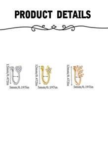 CIZME Set de 6 piezas de anillos falsos de nariz de acero inoxidable con diseño de taladro, hoja, amor y estrella, clip de nariz sin perforar joyería fácil de usar y cómoda de llevar sin perforación