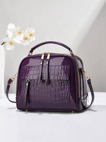 PLANEE 时尚仿皮斜挎包，女士单肩手机钱包，双拉链斜挎包，闪亮鳄鱼纹单肩包，大容量多口袋可调节肩带手提包，史上最佳母亲节礼物 - 紫色 - 查看 5